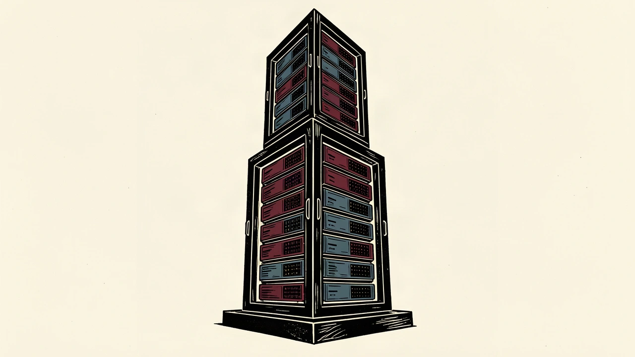 Everpure stock outlook rises on strong revenue forecasts: a server rack expanding vertically as a second unit emerges from its top.
