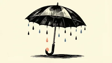 MetLife quarterly dividend: a large open umbrella catches a stream of droplets, with one droplet resting on the handle.