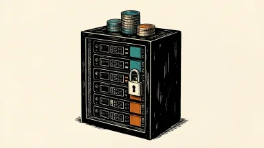 Zscaler fiscal first-quarter earnings outlook: a stack of coins rests on top of a secure, padlocked data server rack.