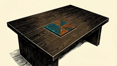 Roper Technologies board appointment: a glowing circuit-patterned tile is integrated into the center of a solid boardroom table.