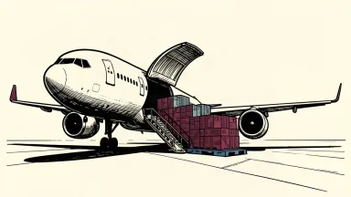An editorial illustration of a commercial jet being loaded with cargo, representing progress on trade commitments.