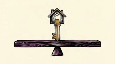 A house key balanced perfectly on a level scale beam.