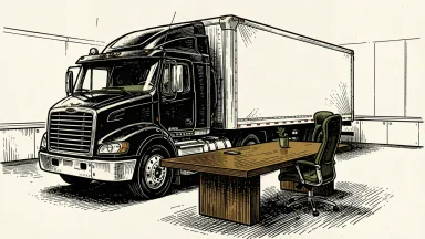 Cencora appoints Ryder executive Robert E. Sanchez to its board: a logistics truck cab parked beside a formal boardroom table and executive chair.