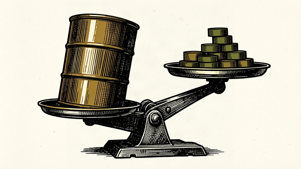 An editorial illustration showing a heavy oil barrel on a scale, outweighing a set of counterweights to represent a price increase.
