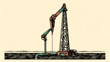 Helmerich & Payne to deploy more FlexRobotics systems for ExxonMobil: a robotic arm integrated into a tall oil drilling rig on a plain ivory background.