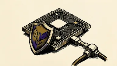 Arteris secures funding for microelectronics security: a large silicon chip protected by a heavy shield and a secure connection.