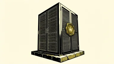 Digital Realty Trust senior notes rated BBB: a sturdy data center server rack on a stone base with a formal wax seal on its side.