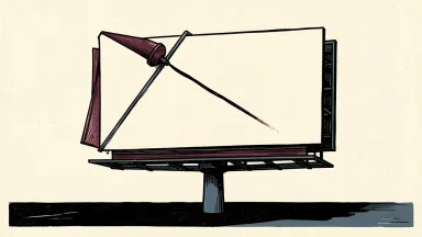 Omnicom price target cut by Barclays: a large advertising billboard being lowered by a heavy cable and winch.