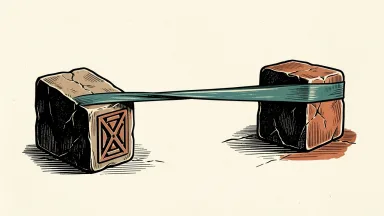 U.S. Physical Therapy interest rate swap: a thick resistance band stretched taut between two heavy stone blocks on ivory paper.
