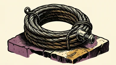 Cognizant secures new credit facilities: a thick industrial cable is anchored to a solid stone base by a heavy steel bolt.
