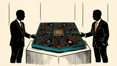 Quantum Computing Inc. at the Maxim Growth Summit: a stylized quantum processor chip on a podium between two silhouetted figures.