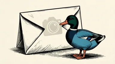 Snap board receives an open letter from Blue Duck Capital: a blue duck stands before a large envelope marked with a camera lens icon.