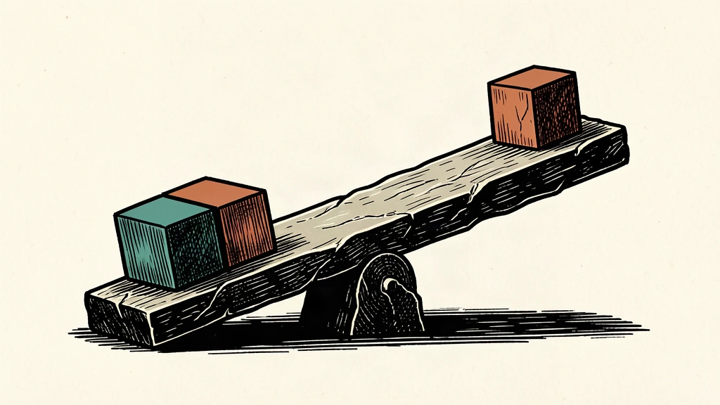 A conceptual illustration of market imbalance where two large stacks of blocks heavily outweigh a single small block on a stone scale.