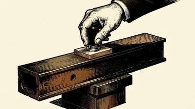 Posco Holdings target price cut by Nomura: a heavy steel beam being marked at a lower level by a large industrial stamp.