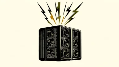 Nvidia hardware powering high-speed AI: lightning bolts surge from a server rack into open space.