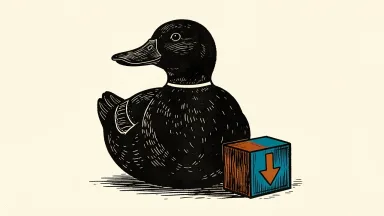 Aflac represented by a duck form with a block bearing a downward arrow beside it.