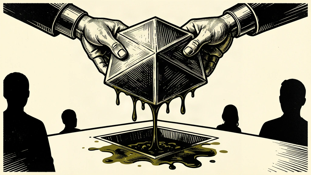A conceptual illustration of a mechanical hand attempting to place a dripping, contaminated software package into a secure repository slot.