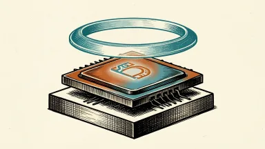 IonQ advances to Stage C of DARPA's quantum benchmarking initiative, shown as a quantum chip with a hovering validation ring.