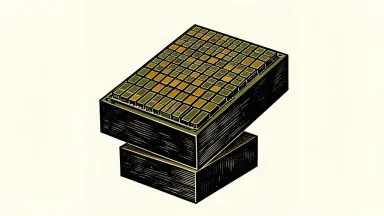 A stylized black ink illustration of a high-end GPU chip being elevated by a rising stack of solid blocks, representing a price hike for AI compute capacity.