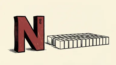 Netflix job cuts: a large red letter N stands beside a row of white blocks where a portion of the blocks is separated from the main group.