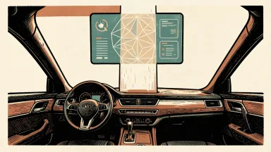 BlackBerry raises its outlook on surging QNX software revenue: a car's digital dashboard screen is lifted upward by a beam of light.