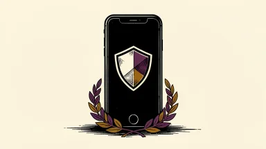 TransUnion Branded Call Display recognized as a top invention: a smartphone displaying a shield icon, framed by a laurel wreath on a plain surface.