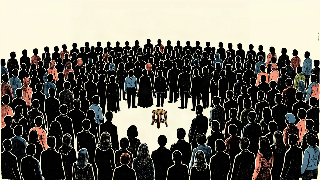A massive crowd of silhouetted figures dwarfs a single, small stool, representing the surge in unemployment versus the small forecast.