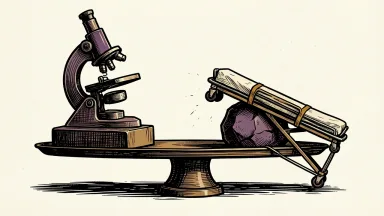 Stryker and NeoGenomics stocks diverge following CEO transition news: a medical gurney sinks on a balance scale while a laboratory microscope rises.