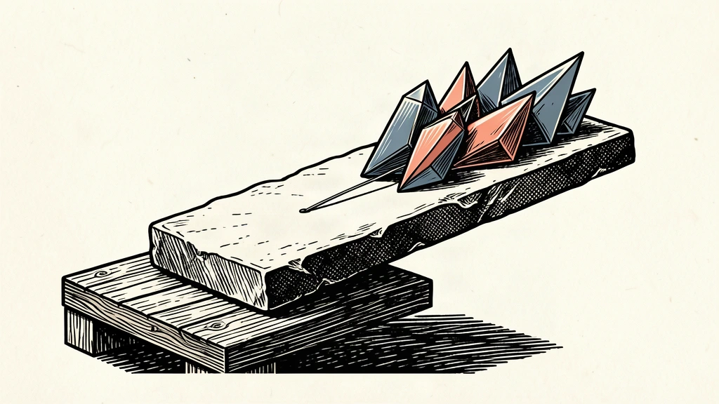 An editorial illustration of a wooden platform tilted by a heavy stone slab on one side, while sleek prisms on the high side slide toward the edge, representing the divergence between broad market buying and tech selling.