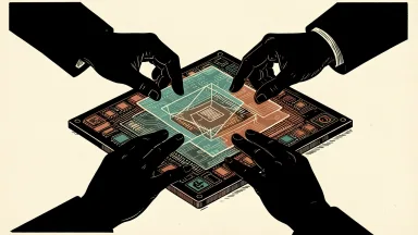 Applied Materials and Intel collaborate on AI chip development: two pairs of hands carefully align an advanced packaging layer onto a silicon wafer.