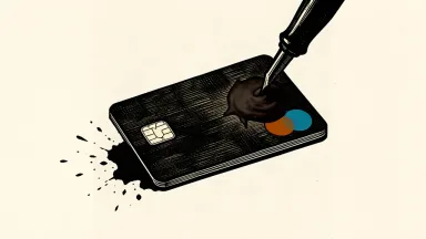 A heavy weight presses down on one end of a credit card, causing the other end to tilt upward.