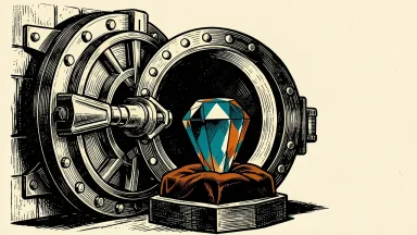 Prosperity Bancshares upgraded to Outperform: a heavy bank vault door stands open to reveal a large gemstone on a pedestal.