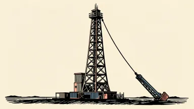 U.S. gas rig count falls: a tall industrial drilling rig with a single structural segment being removed to represent the slight decrease in active units.