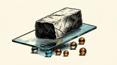 IonQ shares and quantum peers decline following a $2 billion equity offering: a heavy stone block tilts a glass platform, causing spheres to roll away.