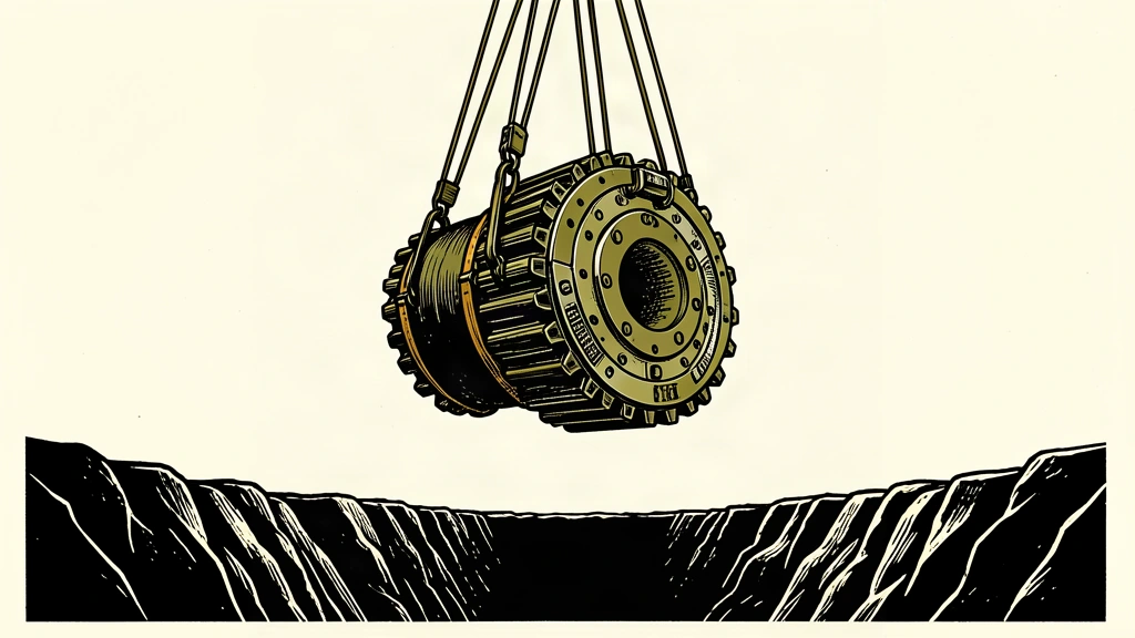 An editorial illustration of a massive tunneling machine being lifted upward by heavy cables, symbolizing a significant valuation increase and funding round.