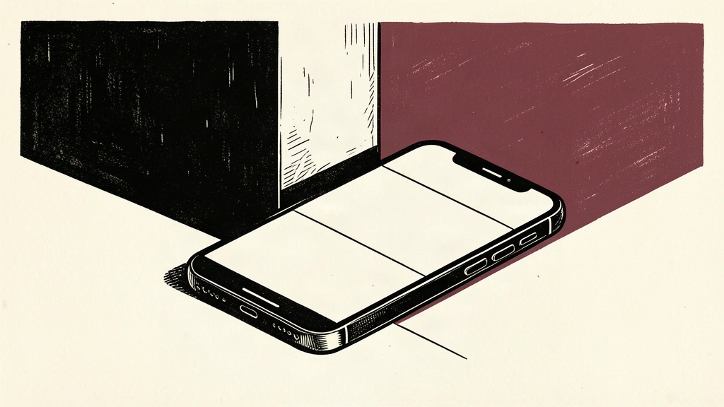 A smartphone sits on a surface as a large pillar looms above it, creating a tension between the device and the structural weight.