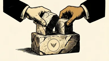 The Federal Reserve facing two additional rate hikes: two stone blocks are stacked onto a larger base block by a pair of hands.