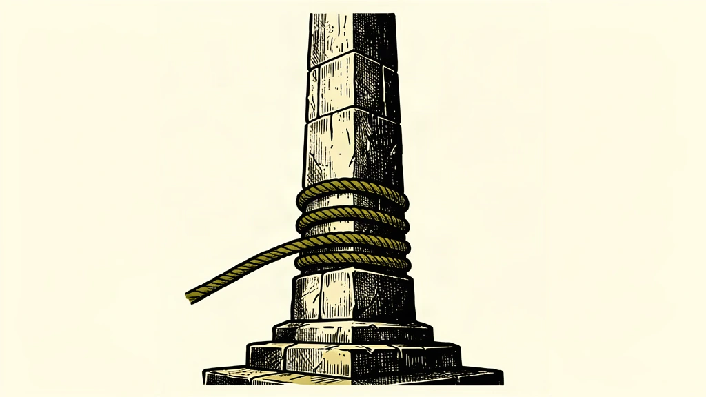 A sturdy stone pillar wrapped in a taut rope against a minimalist ivory background.