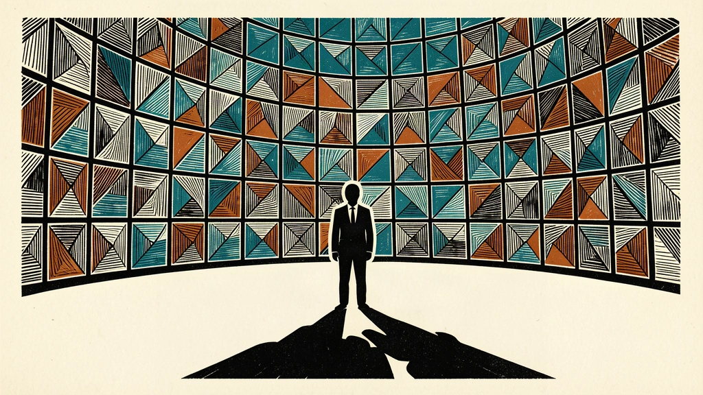 A lone silhouette stands before a vast, curved wall of geometric tiles, symbolizing a high-level diplomatic visit.