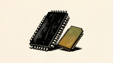 Micron stock declines as a smaller Chinese memory chip overshadows a larger Micron chip, representing competition.