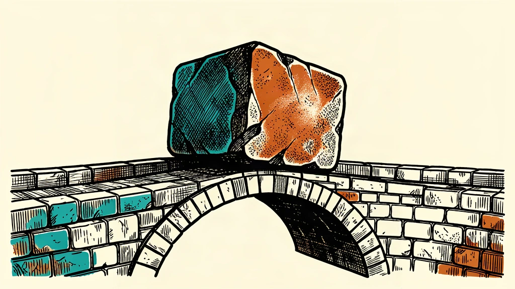 A large stone block sits atop a narrow arched bridge, illustrating a heavy economic burden on a stable but strained structure.