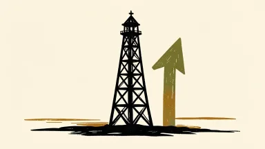 Ovintiv oil derrick with an upward arrow beside it.