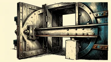 Churchill Downs secures its capital structure: a thick steel beam is bolted into the interior of a heavy vault to represent the closing of a $500 million loan.