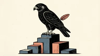 CrowdStrike recognized as a leader in endpoint security: a stylized falcon stands on the highest pedestal in a series of descending blocks.