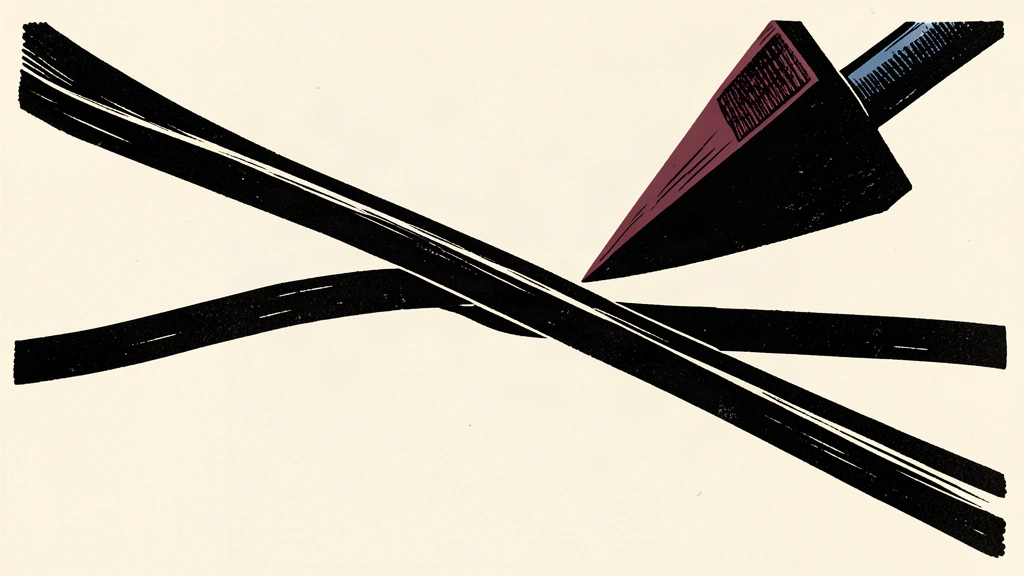 An editorial illustration showing a thick cable under threat, with a heavy black wedge positioned to strike back against any disruption.