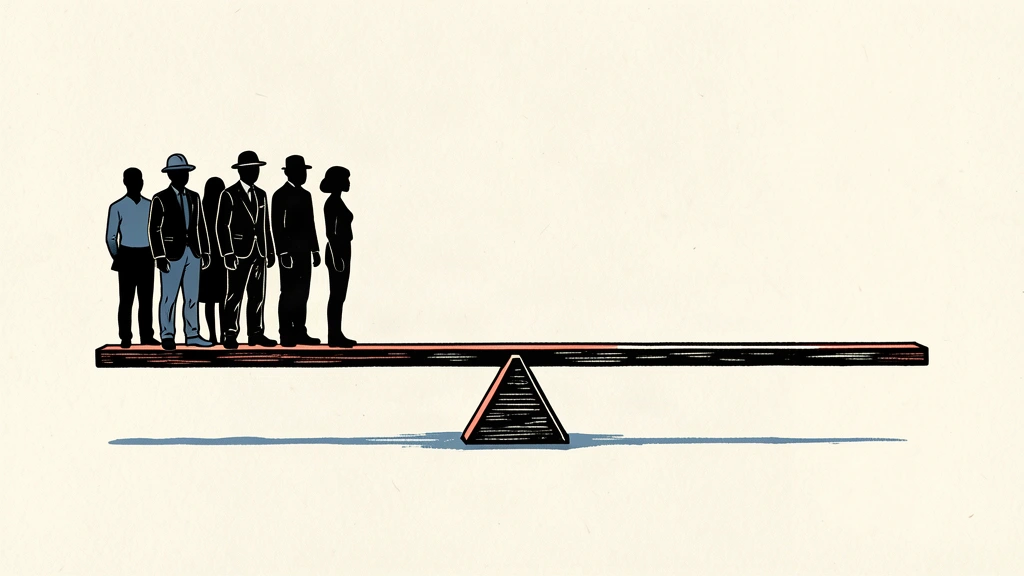 A level balance beam with a small group of workers on one side, representing a steady unemployment rate.