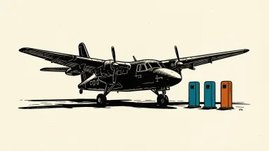 BETA Technologies electric aircraft sits on a runway beside charging pylons in a simple editorial illustration.
