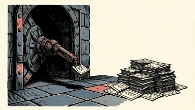 Goldman Sachs Private Credit Corp share repurchase: a mechanical arm pulls a small stack of share certificates into an open vault.