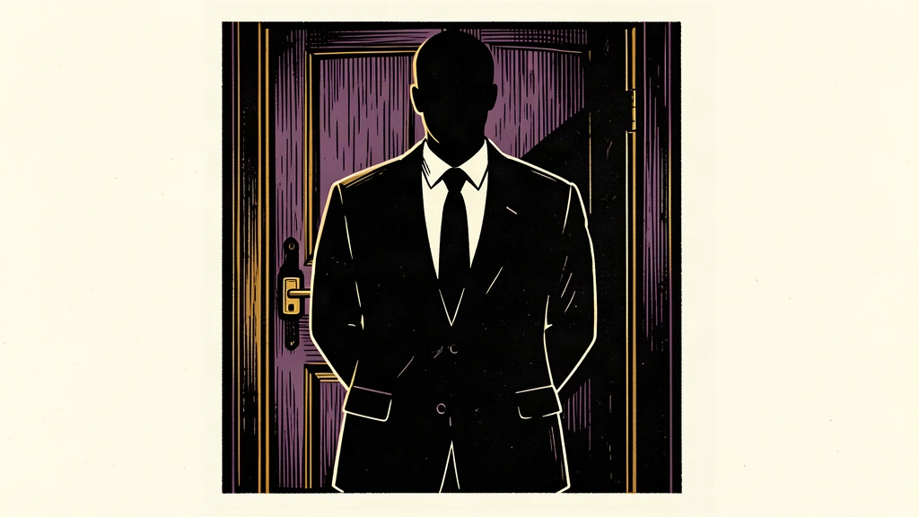 An editorial illustration of a man in a suit standing before a locked door without a handle, representing a refusal to comment on policy.