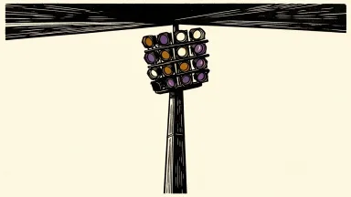 Genius Sports price target lowered by Macquarie: a tall sports stadium floodlight tower is positioned under a heavy horizontal beam.